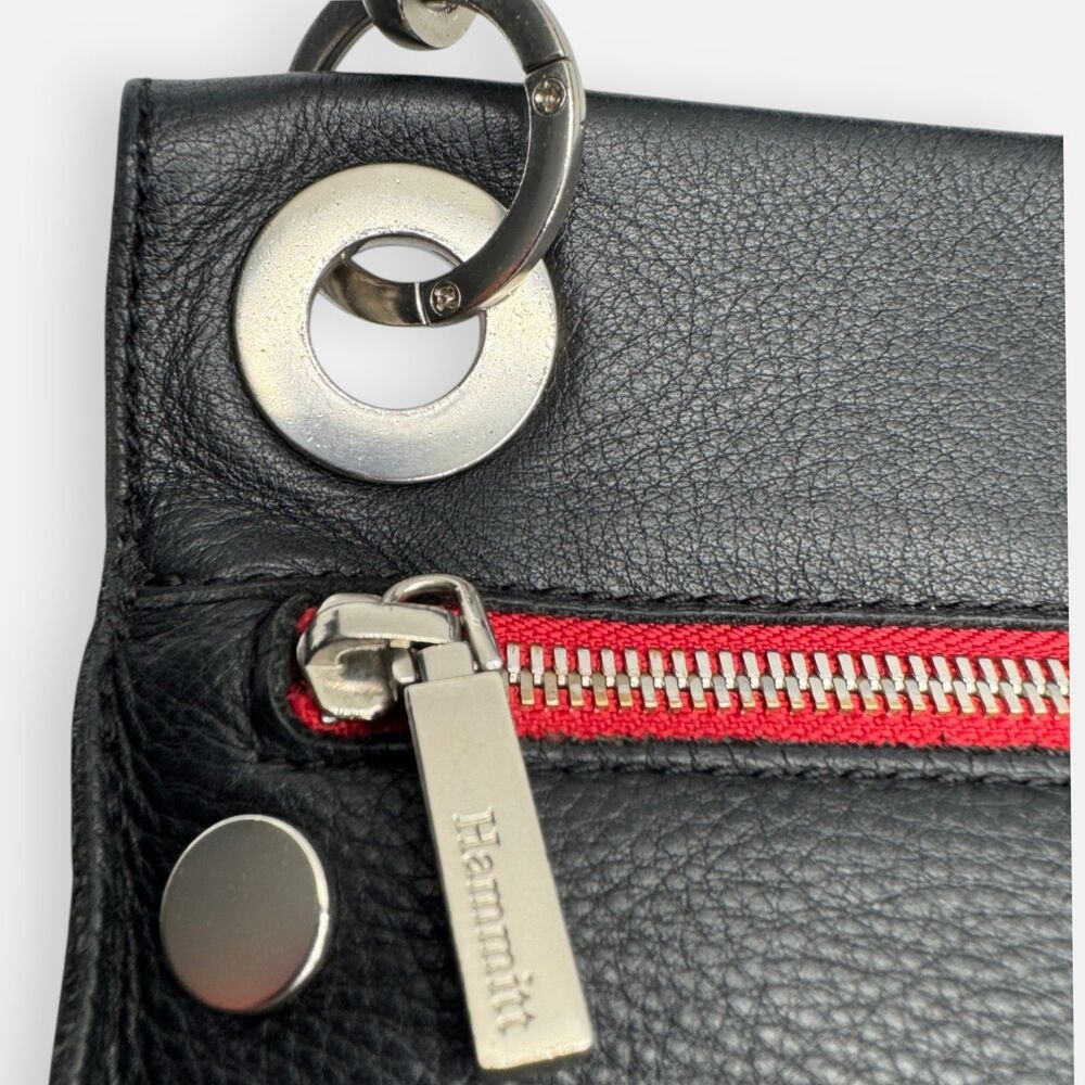Hammitt Tony Small Black Leather **Red Zip** Crossbody | Brushed Silver - Picture 6 of 14